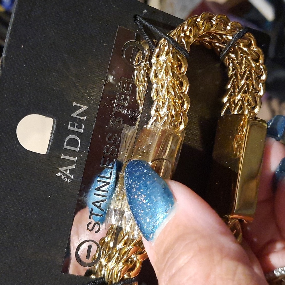 NWT MEN'S CHUNKY SOLID GOLD OVER STAINLESS STEEL ID BRACELET DESIGNER AIDEN 8"